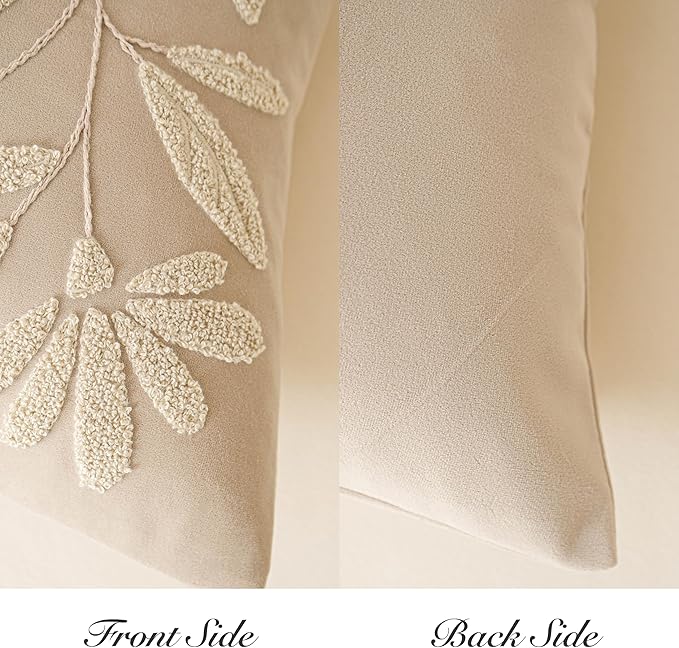 BlissBlush Light Beige Soft Velvet Decorative Accent Lumbar Throw Pillow Cover 12X20, Neutral Floral Tufted Soft Farmhouse Textured Pillowcase, Accent Pillowcase for Couch Sofa Bed Living Room