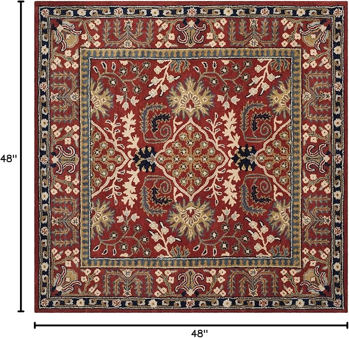 SAFAVIEH Antiquity Collection Area Rug - 4' Square, Red & Multi, Handmade Traditional Oriental Wool, Ideal for High Traffic Areas in Living Room, Bedroom (AT64A)