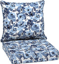 Arden Outdoor Deep Seat Cushion Set, 24 in x 24 in, Weather-Proof, Rain-Proof, Fade Resistant Patio Cushion for Chair, Sofa, and Couch Blue Garden Floral