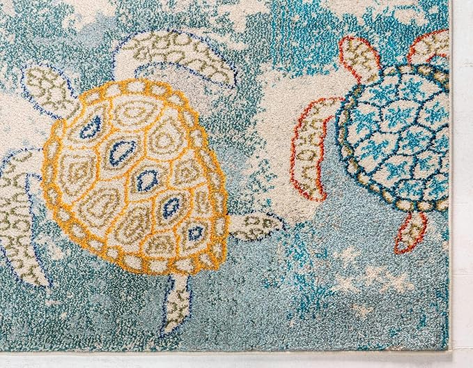 Unique Loom Positano Collection Coastal Modern Turtles Beige Area Rug (5' x 8')