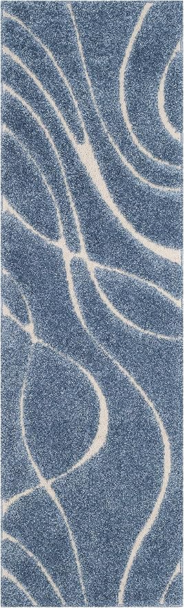 SAFAVIEH Florida Shag Collection Runner Rug - 2'3" x 15', Light Blue & Cream, Non-Shedding, 1.2-inch Thick, Ideal for Living Room, Hallway, Foyer, Bedroom (SG471-6011-215)
