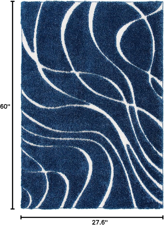 SAFAVIEH Florida Shag Collection Accent Rug - 2'3" x 5', Navy & Ivory, Non-Shedding & Easy Care, 1.2-inch Thick Ideal for High Traffic Areas in Entryway, Living Room, Bedroom (SG471-6512)