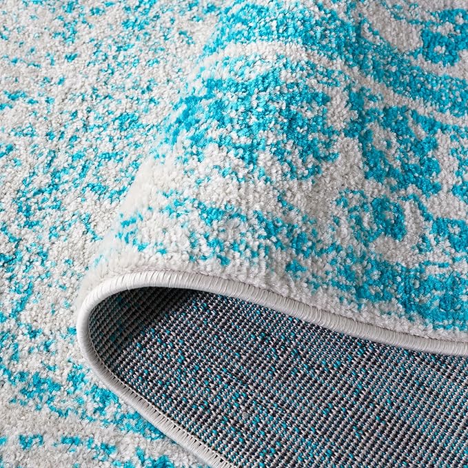 SAFAVIEH Adirondack Collection Runner Rug - 2'6" x 8', Ivory & Teal, Distressed Vintage Floral Design, Non-Shedding & Easy to Clean, Ideal for Hallway, Foyer, Entryway, Bedroom (ADR109D)
