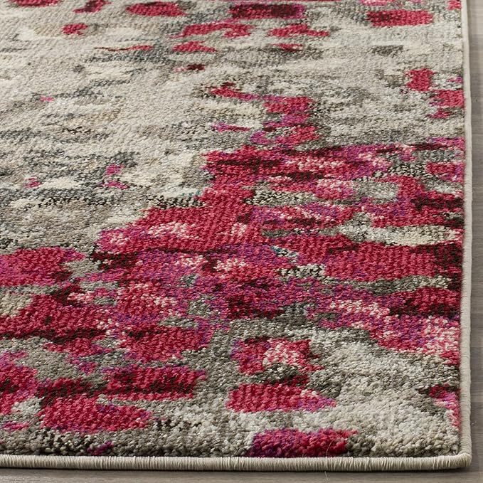SAFAVIEH Monaco Collection Area Rug - 5'1" x 7'7", Grey & Fuchsia, Boho Chic Abstract Watercolor Design, Non-Shedding & Easy Care, Ideal for High Traffic Areas in Living Room, Bedroom (MNC225R)