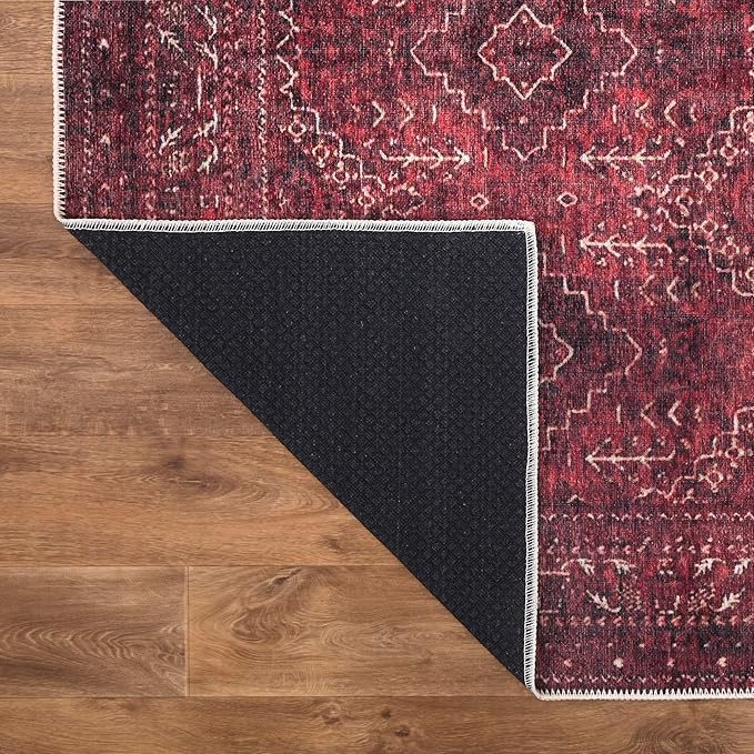 Bloom Rugs Washable Non-Slip 10x14 Rug - Dark Red Traditional Bordered Area Rug for Living Room, Bedroom, Dining Room, and Kitchen - Exact Size: 10' x 14'