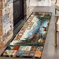 Retro Elk Runner Rug 2x4ft with Boat and Alpine Flowers - Bohemian Washable Rug Thick Anti-Fatigue Mat for Entryway, Geometric Art Pattern Living Room Hallway Entrance Decor