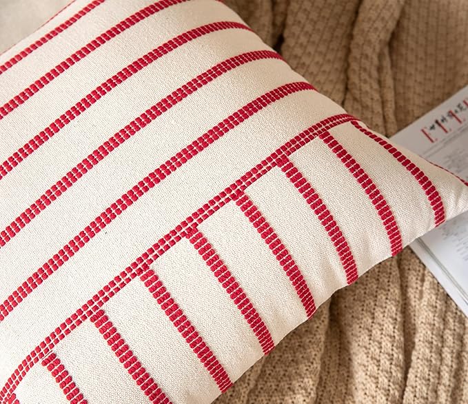 Caflife Boho Christmas Pillow Covers 18x18 Set of 2, Soft Farmhouse Decorative Sofa Pillow Cases, Holiday Red Christmas Throw Pillow Covers, Couch Bed Cushion Covers Living Room Home Decor