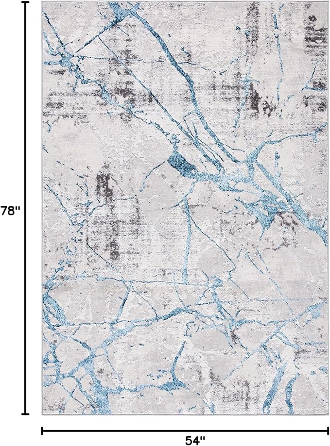 SAFAVIEH Amelia Collection Accent Rug - 4'5" x 6'5", Grey & Blue, Modern Abstract Design, Non-Shedding & Easy Care, Ideal for High Traffic Areas in Entryway, Living Room, Bedroom (ALA293F)