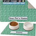 Drymate Personalized Pet Bowl Placemat, Custom Dog & Cat Food Feeding Mat - Absorbent Fabric, Waterproof Backing - Machine Washable/Durable (USA Made) (12" x 20") (Drizzle Green)