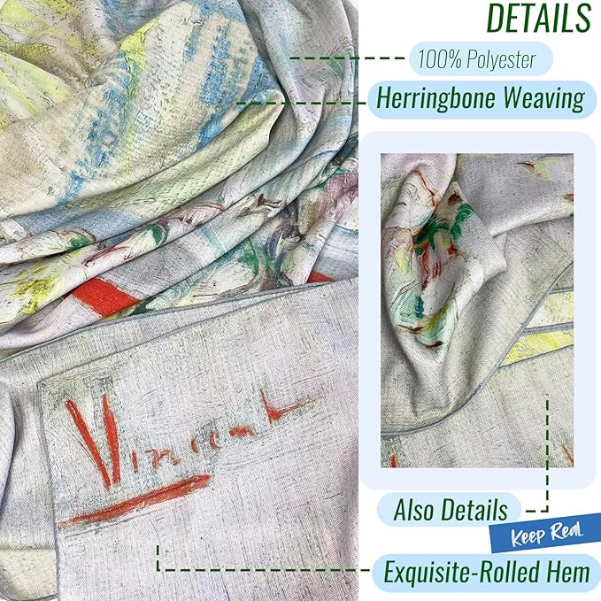 Artist Oil Painting Wraps 51"x51" Cashmere-Soft Art Pashmina Luxury Rolled Hem Women Large Travel Blanket Shawl