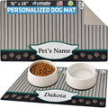 Drymate Personalized Pet Bowl Placemat, Custom Dog & Cat Food Feeding Mat - Absorbent Fabric, Waterproof Backing - Machine Washable/Durable (USA Made) (16" x 28") (Green Tan Paw)