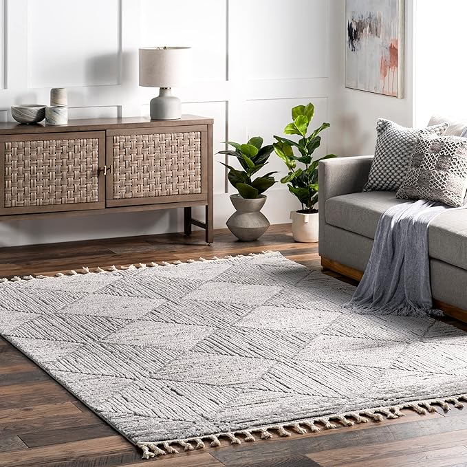 nuLOOM Kerry Light Grey, 4' x 6', Geometric, Soft and Cozy, High Traffic, Stain Resistant, Easy Clean, Durable Area Rug for Bedroom, Living Room, Dining Space, Den, Foyer, Entryway