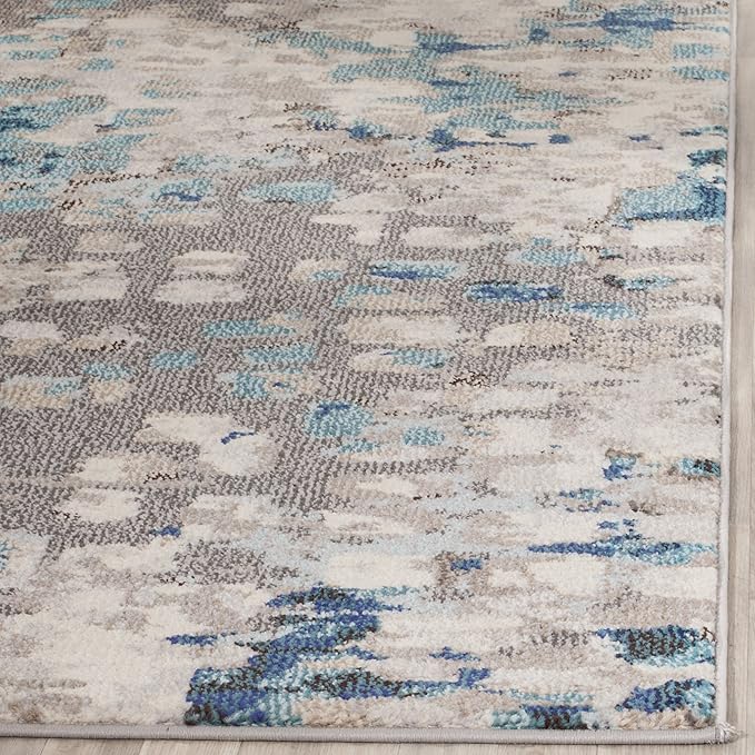 SAFAVIEH Monaco Collection 9' x 12' GreyLight Blue MNC225E Boho Chic Abstract Watercolor Non-Shedding Living Room Bedroom Dining Home Office Area Rug