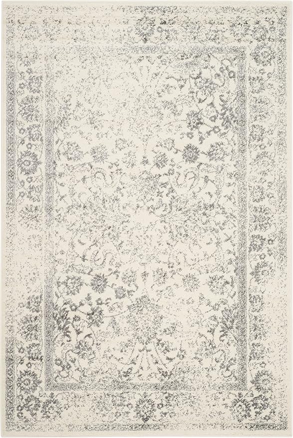 SAFAVIEH Adirondack Collection Runner Rug - 2'6" x 8', Ivory & Silver, Distressed Vintage Floral Design, Non-Shedding & Easy to Clean, Ideal for Hallway, Foyer, Entryway, Bedroom (ADR109C)