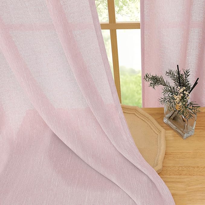 Simplebrand Blush Semi Sheer Faux Linen Textured 120 Inches Long Curtains 2 Panels Set, Privacy Farmhouse Window Drapes for Living Room/Birthday Party/Hallway Window Guest Room, 10FT, 50 x 120 Inch