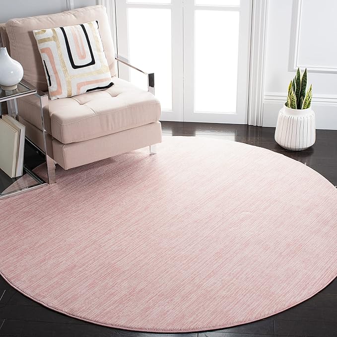 SAFAVIEH Vision Collection Area Rug - 6'7" Round, Pink, Modern Ombre Design, Non-Shedding & Easy to Clean, Ideal for Living Room, Bedroom, Dining Space (VSN606U)