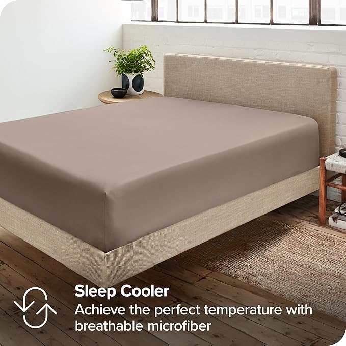 Bare Home 2-Pack Fitted Bottom Sheets Queen - Premium 1800 Ultra-Soft Wrinkle Resistant Microfiber - Deep Pocket (Queen, Taupe)
