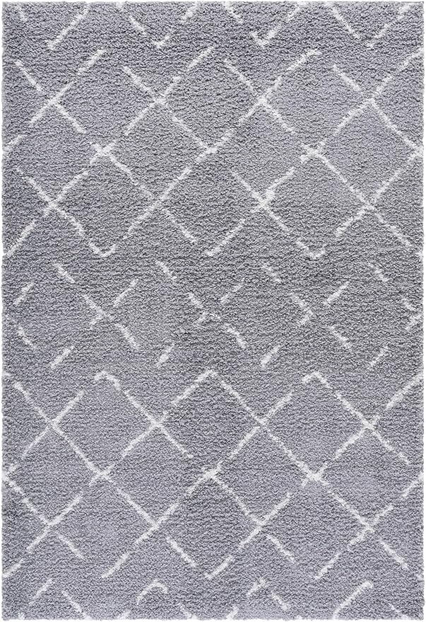 SAFAVIEH Area Rug 6x8 - Arizona Shag Collection - Grey & Ivory,Moroccan Design, Non-Shedding & Easy to Clean, Ideal for Living Room, Bedroom, Dining Space (ASG743D)