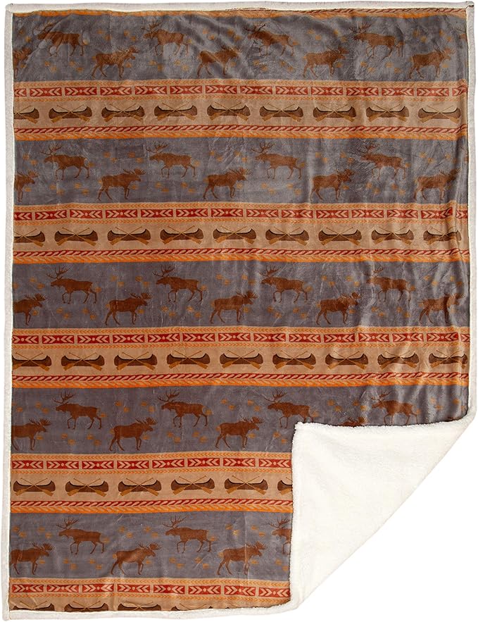 CARSTENS, INC. Ultra Premium Super Soft Plush Sherpa Fleece Oversized Throw Blanket 54" x 68", Moose Tracks