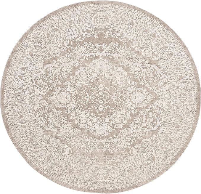 SAFAVIEH Area Rug 5' Round - Reflection Collection - Beige & Cream, Non-Shedding & Easy Cleaning, Ideal for Entryway, Living Room, Bedroom (RFT668A)