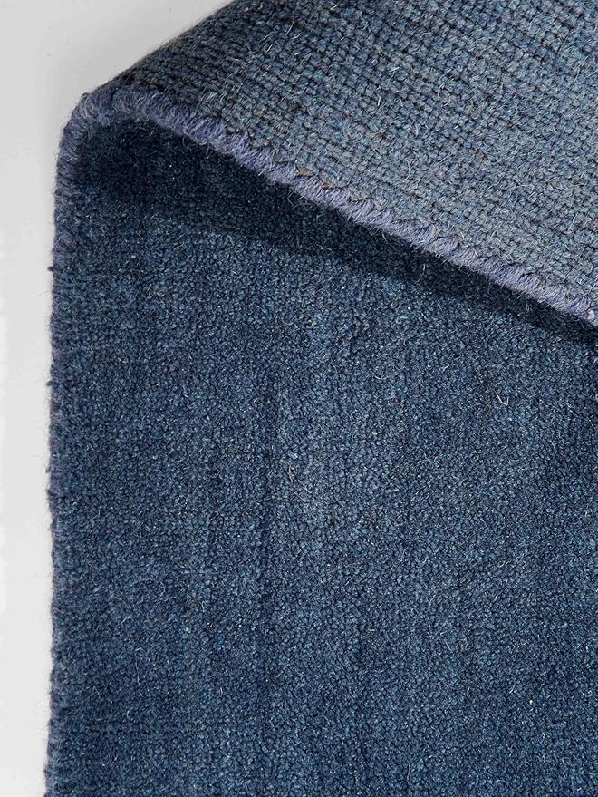 Hand Knotted Loom Wool ECO-Friendly Area Rugs - 4'x6', Rectangle, Blue Color, Solid Plain Design, High Pile Thick Handmade Anti Skid Area Rugs for Living Room, Bed Room (L00111)