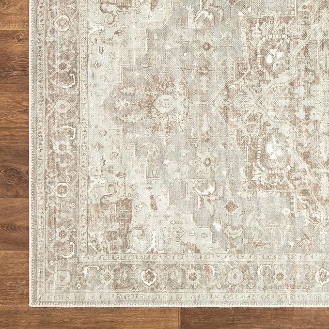 Bloom Rugs Washable Non-Slip 12 ft Runner - Beige/Gray Traditional Runner for Entryway, Hallway, Bathroom, and Kitchen - Exact Size: 2.5' x 12'