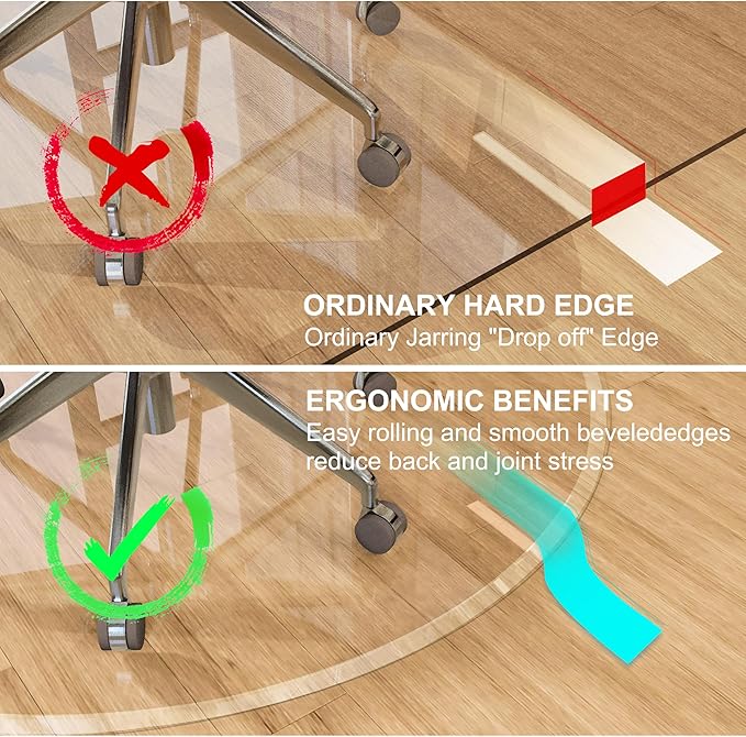 Beveled Edge 40" Round Office Chair Mat for Carpet or Hardwood Floor Crystal Clear, 40" x 40" for a Smooth Glide and Easy Roll On/Off, Heavy Duty and Non-Slip Floor Ultimate Clear Chair Mat