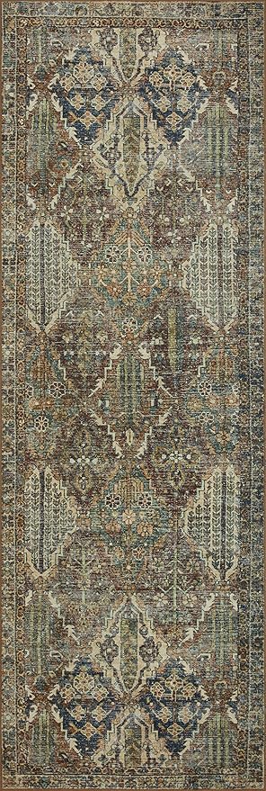 Loloi Magnolia Home by Joanna Gaines Banks Collection BAN-05 Spice/Blue 2'-6" x 12'-0", .13" Pile Height, Machine Washable, Runner Rug