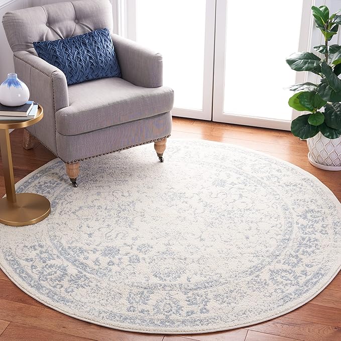 SAFAVIEH Adirondack Collection Area Rug - 12' Round, Ivory & Slate, Distressed Vintage Floral Design, Non-Shedding & Easy to Clean, Ideal for Living Room, Bedroom, Dining Space (ADR109S)