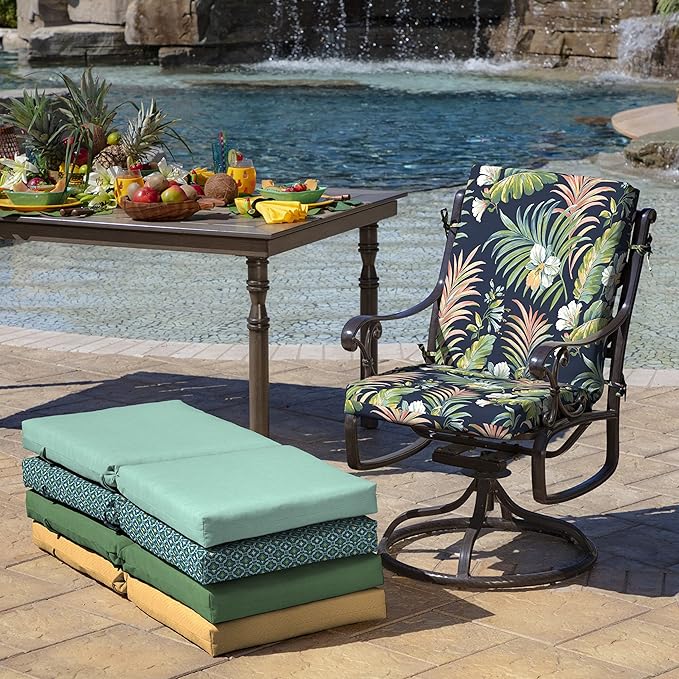 Arden Outdoor Dining Chair Cushion, 2 Pack, 20 x 20, Rain-Proof, Fade Resistant, Simone Blue Tropical