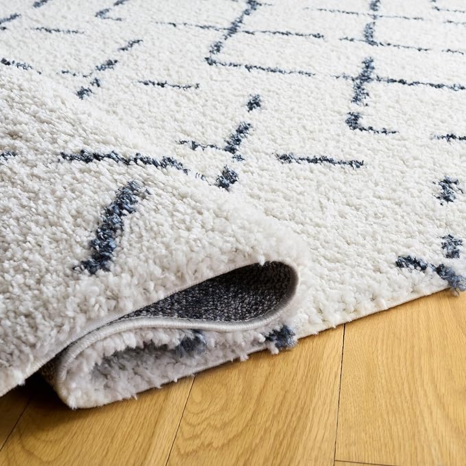 SAFAVIEH Arizona Shag Collection Area Rug - 5'1" x 7'6", Ivory & Slate, Moroccan Boho Design, Non-Shedding & Easy to Clean, Ideal for Living Room, Bedroom, Dining Space (ASG743M)