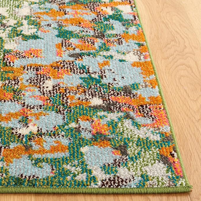 SAFAVIEH Monaco Collection Area Rug - 6'7" x 9'2", Sage & Rust, Abstract Watercolor Design, Non-Shedding & Easy Care, Ideal for High Traffic Areas in Living Room, Bedroom, Dining (MNC225W-6)