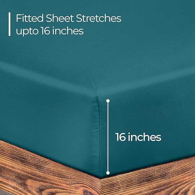 ROYALE LINENS 300 Thread Count 100% Long Staple Combed Cotton Fitted Sheet Full - Super Soft Deep Pocket Bottom Sheet - Fitted Sheets Only - Elastic Sheets (Full, Teal)