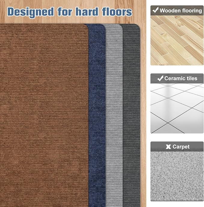 Corduroy Office Chair Mat for Hardwood Floor, 55"x35" Desk Chair Rug for Rolling Chair, Large Anti-Slip Backing Low-Pile Rug Floor Mat for Office/Home Light Grey