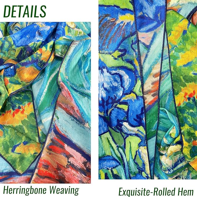 Artist Oil Painting Wraps 51"x51" Cashmere-Soft Art Pashmina Luxury Rolled Hem Women Large Travel Blanket Shawl