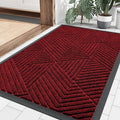 Smiry Front Door Mat Outside Entrance, Heavy Duty Sturdy Natural Rubber Doormat, Trap Dirt and Moisture, Easy Clean Low Profile Mats for Indoor Outdoor Entry, Irregular Triangle (36x24, Deep Red)