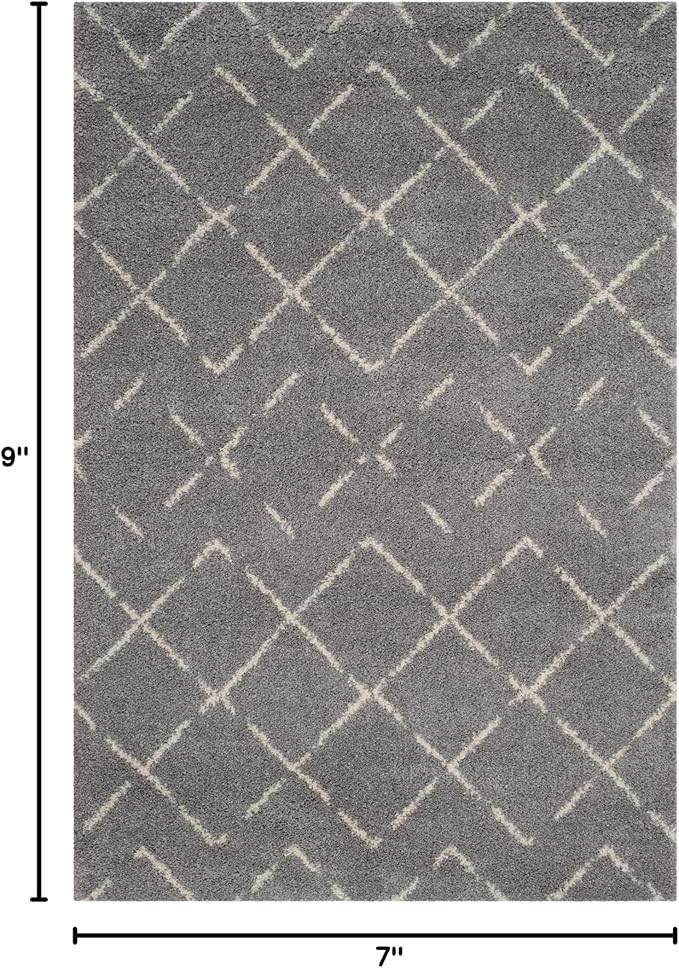 SAFAVIEH Arizona Shag Collection Area Rug - 6'7" x 9'2", Grey & Ivory, Moroccan Design, Non-Shedding & Easy to Clean, Ideal for Living Room, Bedroom, Dining Space (ASG743D)