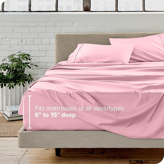 Bare Home Split Head Flex King Sheet Set - 1800 Ultra-Soft Microfiber Bed Sheets - Double Brushed - Deep Pockets - Easy Fit - 4 Piece Set - FlexTop King Bedding (Split Head Flex King, Light Pink)