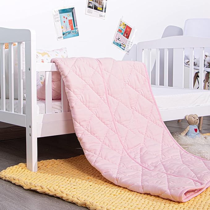 NTBAY Down Alternative Oversized Toddler Comforter, Super Soft and Warm Solid Color Baby Crib Quilted Blanket, 43x60 inches, Pink