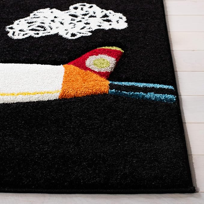 SAFAVIEH Carousel Kids Collection Area Rug - 5'3" x 7'6", Black & Ivory, Non-Shedding & Easy Care, Ideal for High Traffic Areas for Boys & Girls in Playroom, Nursery, Bedroom (CRK167Z)