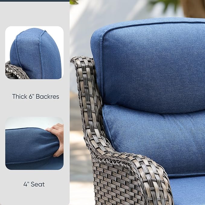 Patio Chair Cushions 4 Packs - Outside High Back Thick Water-Resistant Cushion 22x24 with Zipper Cover for Outdoor Glider Rocking Chairs Loveseat Couch – Blue/Crescent