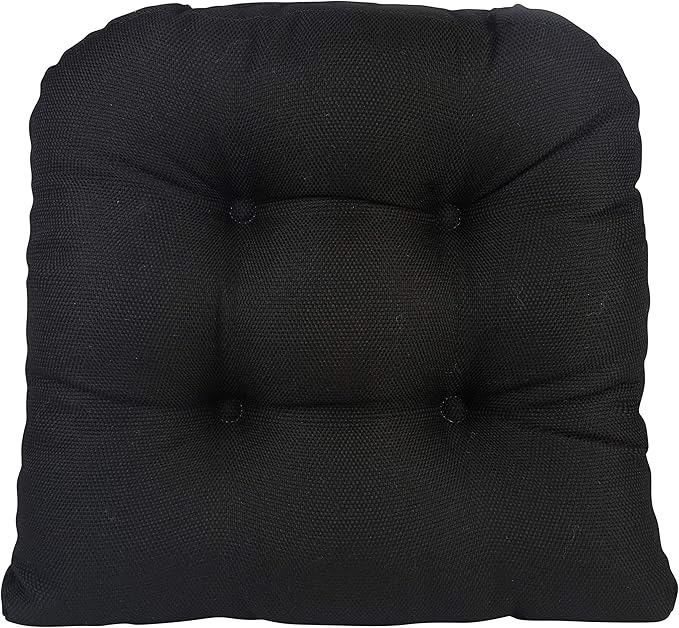 Klear Vu Gripper Overstuffed Universal Non-Slip Dining Chair Cushions for Kitchen Decor or Office Use, U-Shaped Skid-Proof Seat Pad, 17x17 Inches, 2 Count (Pack of 1), Solid Midnight Black