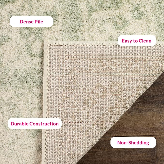 SAFAVIEH Adirondack Collection Area Rug - 6'7" Square, Ivory & Sage, Distressed Vintage Floral Design, Non-Shedding & Easy to Clean, Ideal for Living Room, Bedroom, Dining Space (ADR109V)