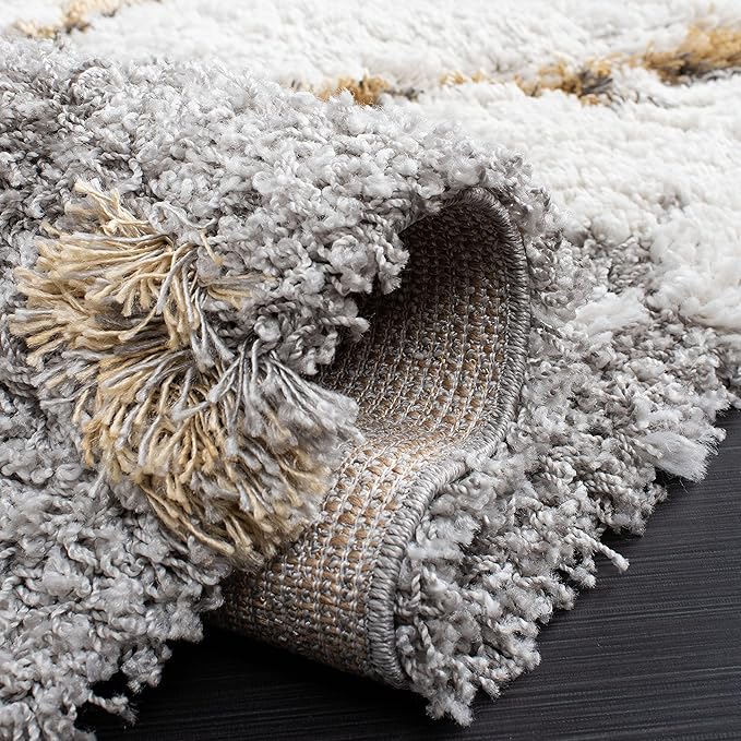 SAFAVIEH Horizon Shag Collection Runner Rug - 2' x 11', Grey & Gold, Modern Abstract Design, Non-Shedding & Easy Care, 2.6-inch Thick Ideal for High Traffic Areas in Living Room, Bedroom (HZN890D)