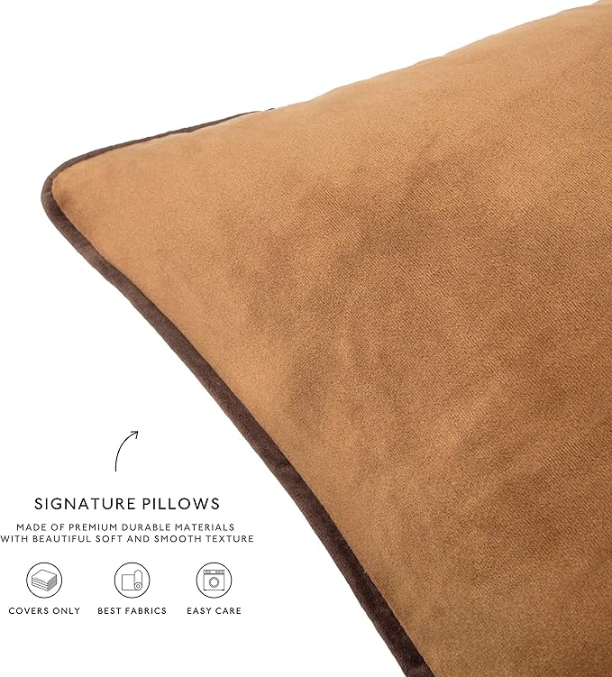 MONDAY MOOSE Decorative Throw Pillow Covers Cushion Cases, Set of 4 Soft Velvet Modern Double-Sided Designs, Mix and Match for Home Decor, Pillow Inserts Not Included (12x20 inch, Brown/Beige)