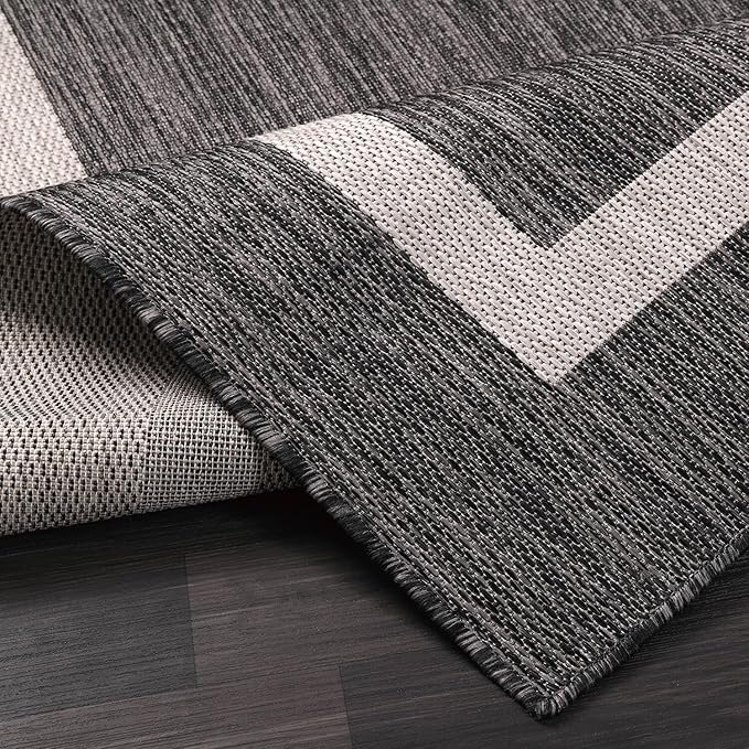 Bordered Outdoor Rug 9x12 Washable Outside Carpet for Indoor Patio Porch Waterproof Easy Cleaning Non Shedding Area Rugs Gray 9 x 12