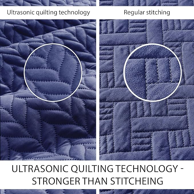 IR Imperial Rooms California King Quilt Bedding Set Size (118"x106") + 2 Pillow Shams (20" x 36"+ 2") - 3 Pcs All Season Reversible Microfiber Coverlet Embossed Quilt Bedspread (Navy)