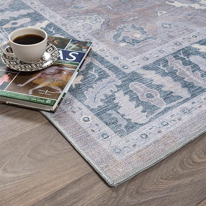 Fame Rugs Gray Modern Oushak Rug 9x12, Vintage Turkish Colorful Oriental Washable Antique Inspired Oversize Area Rugs, Luxury Living Room Bedroom (389GBB, 9' x 12)