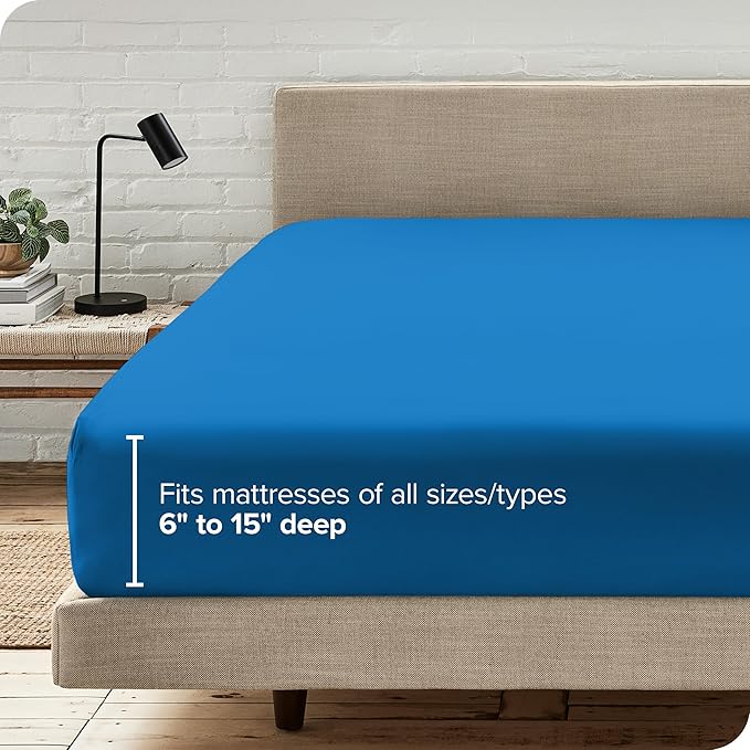 Bare Home Fitted Bottom Sheet Queen - Premium 1800 Microfiber - Ultra-Soft Wrinkle Free - Deep Pocket - Fitted Sheet (Queen, Medium Blue)