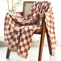 Folkulture 100% Cotton Throw Blanket, Rust Checks, 50x60in, Soft, Lightweight, Travel, Napping, All Seasons, Machine Wash